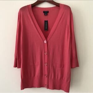 new Sutton Studio 3/4 Sleeves Cardigan Womens Plus 2X Coral Pink Supima Cotton